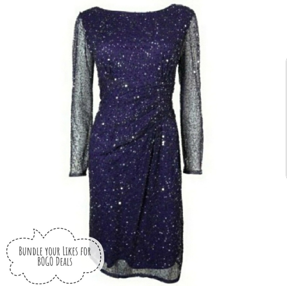 ➕Patra Women's V-Bk Long Sleeves Beaded Mesh Dress